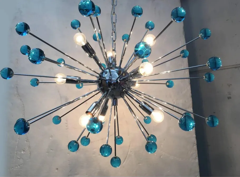 New Pamono Murano Style Glass Sputnik Blue Italian Handmade Chandelier