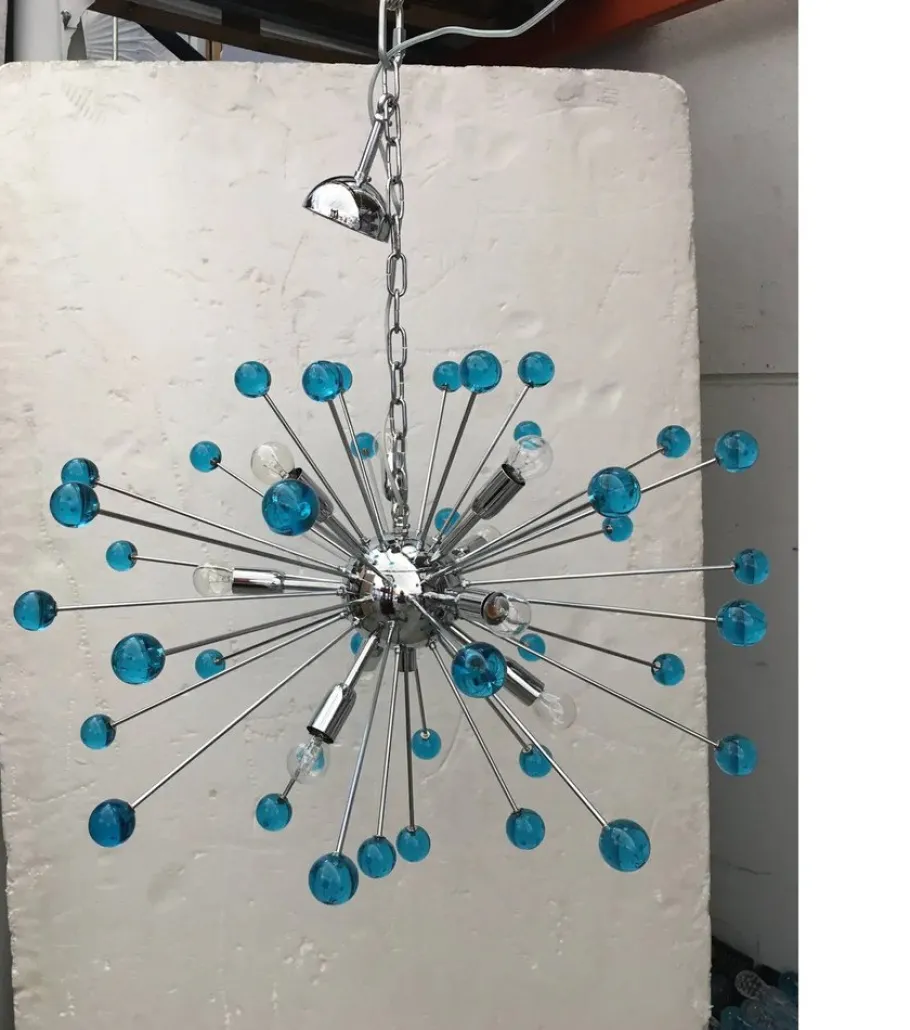 New Pamono Murano Style Glass Sputnik Blue Italian Handmade Chandelier
