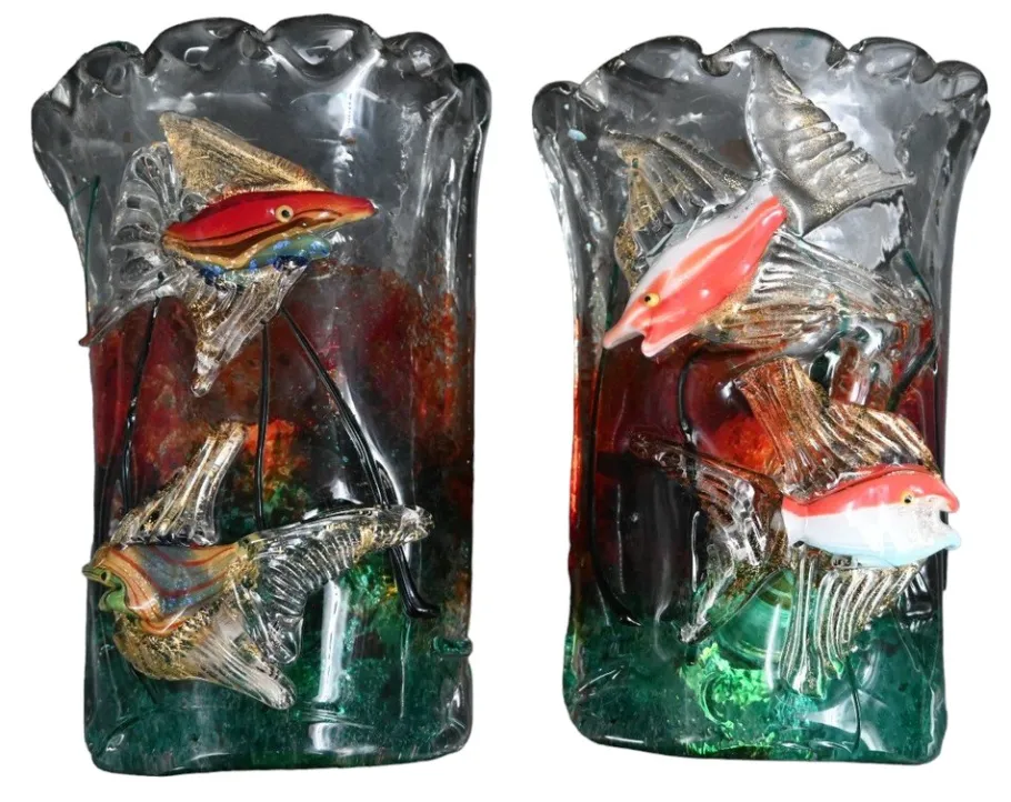 New Pamono Murano Wall Lamp by Alfredo Barbini for Made Murano Glass, Set of 2