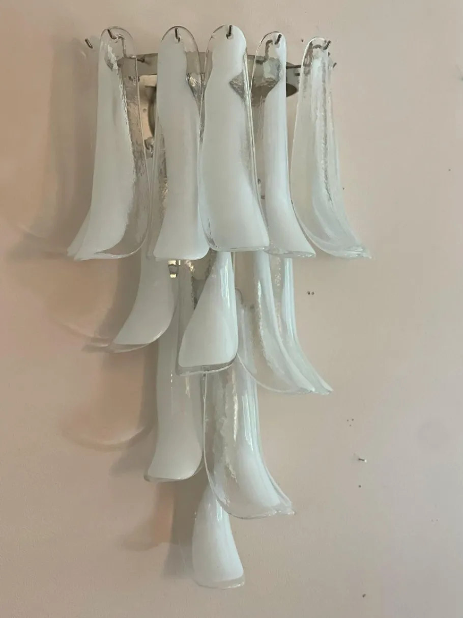 New Pamono Murano Wall Lamps in White from Mazzega, Set of 2