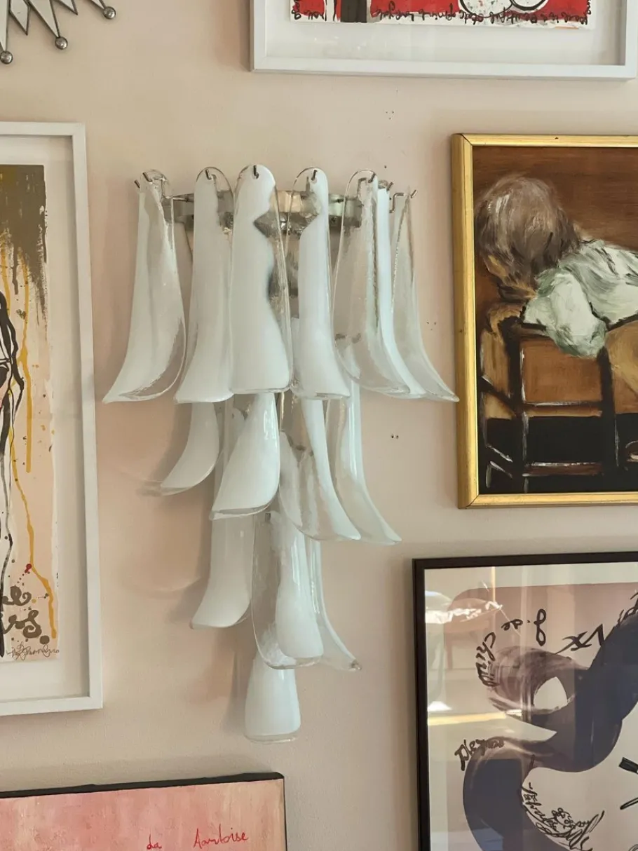 New Pamono Murano Wall Lamps in White from Mazzega, Set of 2