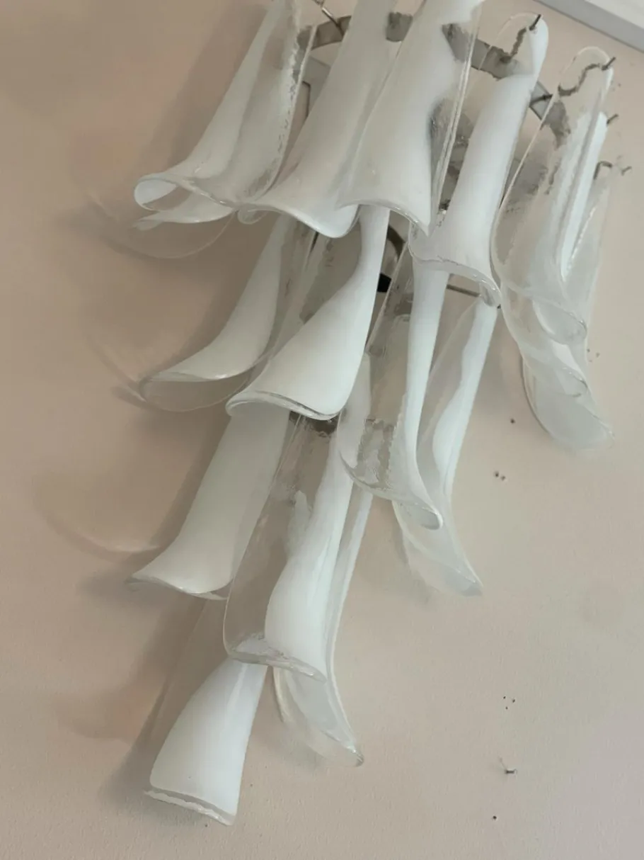 New Pamono Murano Wall Lamps in White from Mazzega, Set of 2