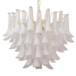 Clearance Pamono Murano White and Clear Glass Chandelier, 1990s
