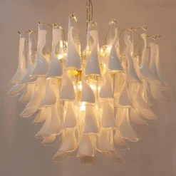 Clearance Pamono Murano White and Clear Glass Chandelier, 1990s
