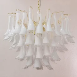 Clearance Pamono Murano White and Clear Glass Chandelier, 1990s