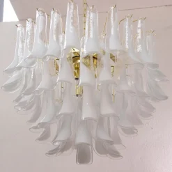 Clearance Pamono Murano White and Clear Glass Chandelier, 1990s