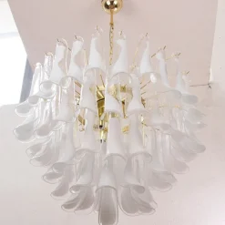 Clearance Pamono Murano White and Clear Glass Chandelier, 1990s