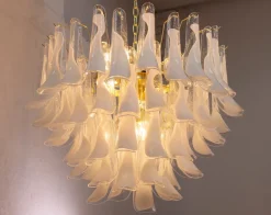 Clearance Pamono Murano White and Clear Glass Chandelier, 1990s
