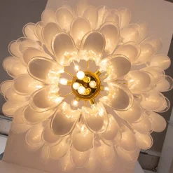 Clearance Pamono Murano White and Clear Glass Chandelier, 1990s