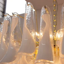 Clearance Pamono Murano White and Clear Glass Chandelier, 1990s