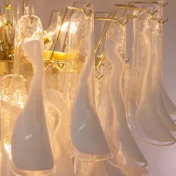 Clearance Pamono Murano White and Clear Glass Chandelier, 1990s