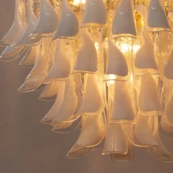 Clearance Pamono Murano White and Clear Glass Chandelier, 1990s