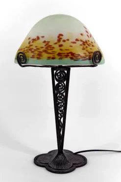 Clearance Pamono Mushroom Lamp in Wrought Iron and Blown Glass Shade, France, 1920s
