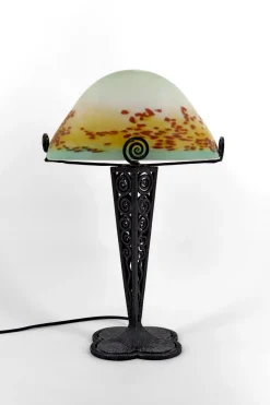 Clearance Pamono Mushroom Lamp in Wrought Iron and Blown Glass Shade, France, 1920s
