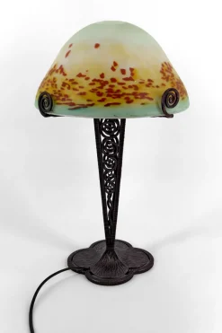 Clearance Pamono Mushroom Lamp in Wrought Iron and Blown Glass Shade, France, 1920s