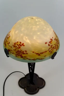 Clearance Pamono Mushroom Lamp in Wrought Iron and Blown Glass Shade, France, 1920s