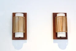 Best Pamono Natural Rattan, Teak and Opaline Glass Wall Lights, 1960s, Set of 2