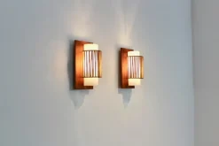 Best Pamono Natural Rattan, Teak and Opaline Glass Wall Lights, 1960s, Set of 2
