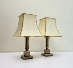 Pamono Neoclassic Style Table Lamps in Brass, 1970s, Set of 2