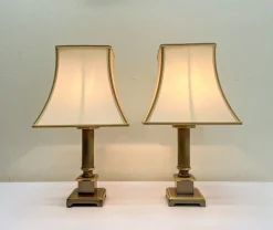 Pamono Neoclassic Style Table Lamps in Brass, 1970s, Set of 2