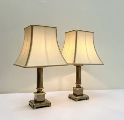 Pamono Neoclassic Style Table Lamps in Brass, 1970s, Set of 2