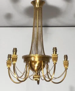 New Pamono Neoclassical Brass Style Chandelier Decorated with Beaded Garlands