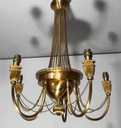 New Pamono Neoclassical Brass Style Chandelier Decorated with Beaded Garlands