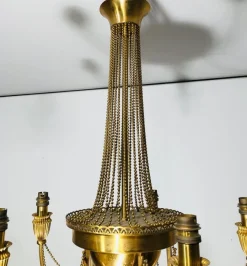 New Pamono Neoclassical Brass Style Chandelier Decorated with Beaded Garlands