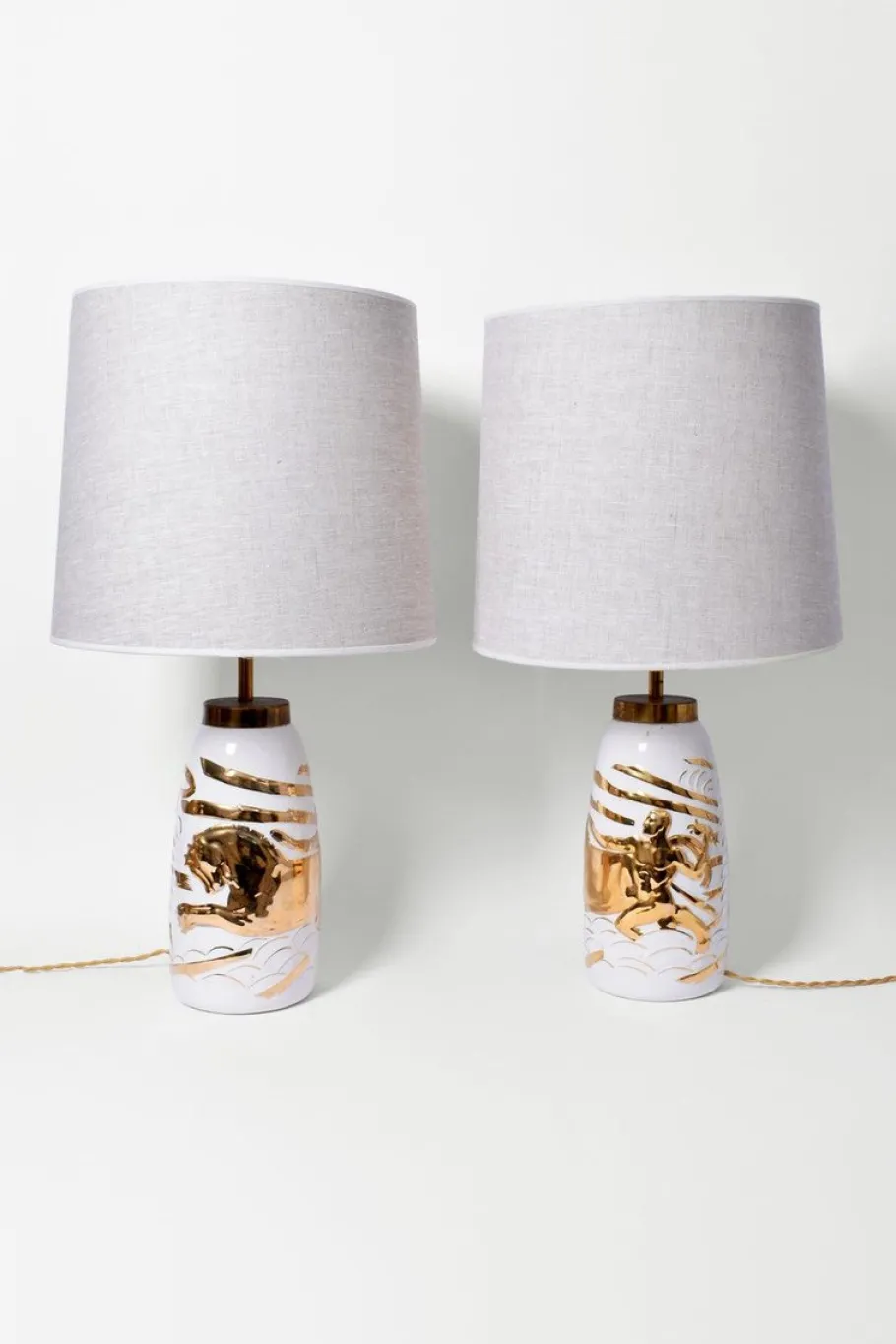 Outlet Pamono Neoclassical Ceramic Lamps, 1940s, Set of 2