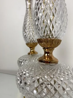 New Pamono Neoclassical Cut Crystal & Brass Table Lamps, Italy, 1950s, Set of 2