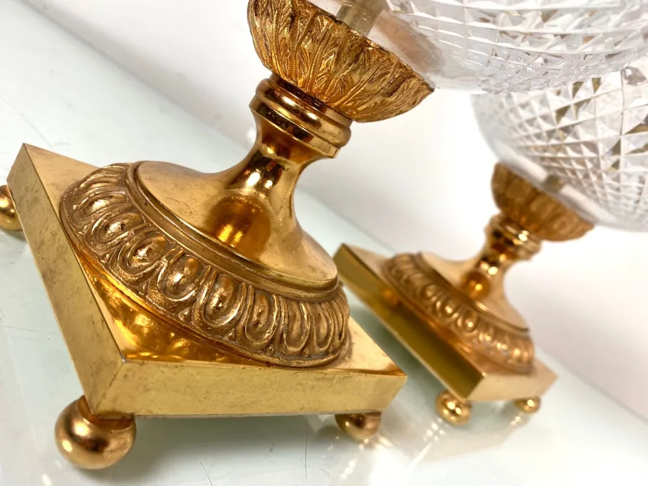 New Pamono Neoclassical Cut Crystal & Brass Table Lamps, Italy, 1950s, Set of 2