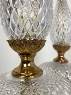 New Pamono Neoclassical Cut Crystal & Brass Table Lamps, Italy, 1950s, Set of 2