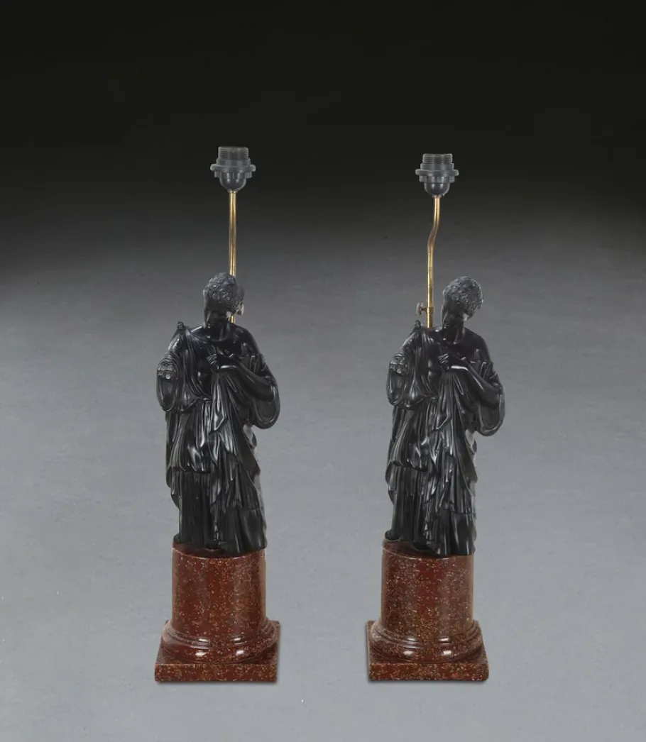 New Pamono Neo-Classical Figural Lamps, 1880, Set of 2