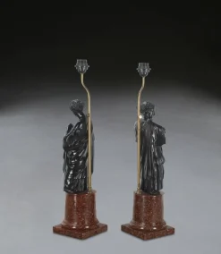 New Pamono Neo-Classical Figural Lamps, 1880, Set of 2