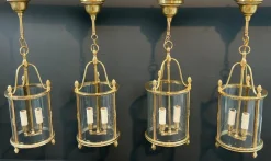 Hot Pamono Neoclassical Style Round Bronze Lanterns attributed to Maison Jansen, Set of 4