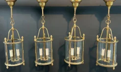 Hot Pamono Neoclassical Style Round Bronze Lanterns attributed to Maison Jansen, Set of 4
