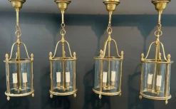 Hot Pamono Neoclassical Style Round Bronze Lanterns attributed to Maison Jansen, Set of 4
