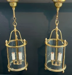 Hot Pamono Neoclassical Style Round Bronze Lanterns attributed to Maison Jansen, Set of 4