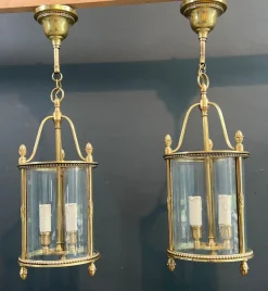 Hot Pamono Neoclassical Style Round Bronze Lanterns attributed to Maison Jansen, Set of 4