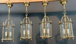 Hot Pamono Neoclassical Style Round Bronze Lanterns attributed to Maison Jansen, Set of 4