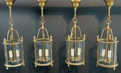 Hot Pamono Neoclassical Style Round Bronze Lanterns attributed to Maison Jansen, Set of 4