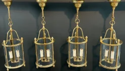 Hot Pamono Neoclassical Style Round Bronze Lanterns attributed to Maison Jansen, Set of 4