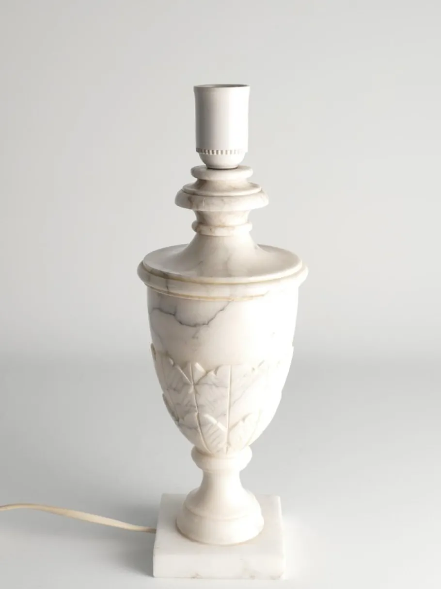 Discount Pamono Neoclassical White Florentine Alabaster Table Lamp with Leaf Relief, Italy
