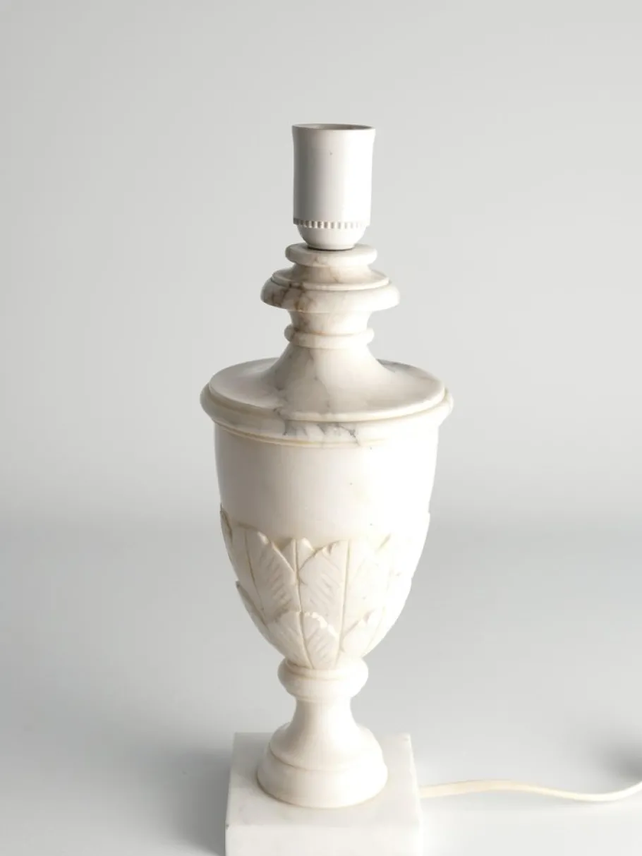 Discount Pamono Neoclassical White Florentine Alabaster Table Lamp with Leaf Relief, Italy