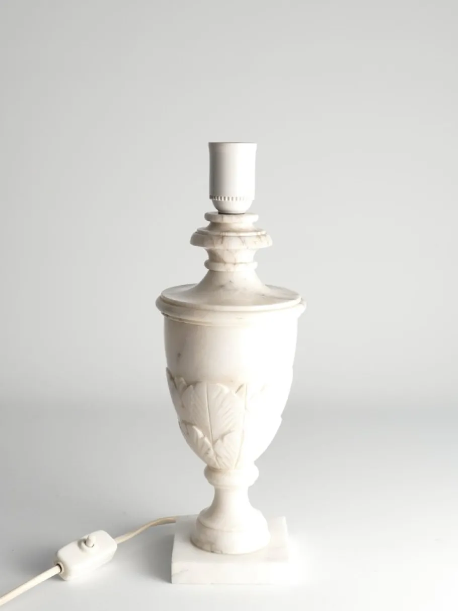 Discount Pamono Neoclassical White Florentine Alabaster Table Lamp with Leaf Relief, Italy