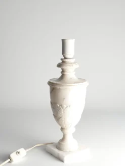 Discount Pamono Neoclassical White Florentine Alabaster Table Lamp with Leaf Relief, Italy