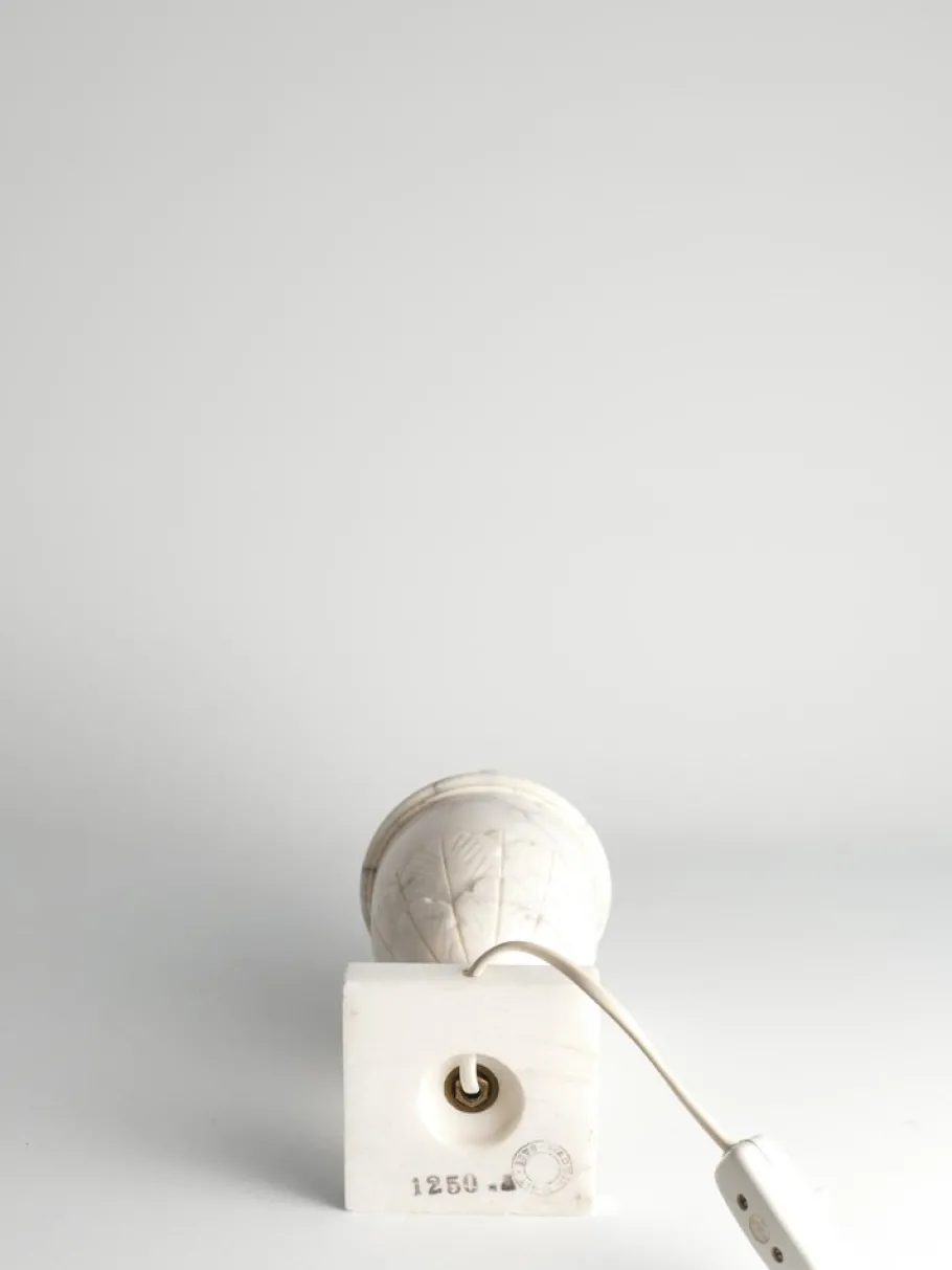 Discount Pamono Neoclassical White Florentine Alabaster Table Lamp with Leaf Relief, Italy