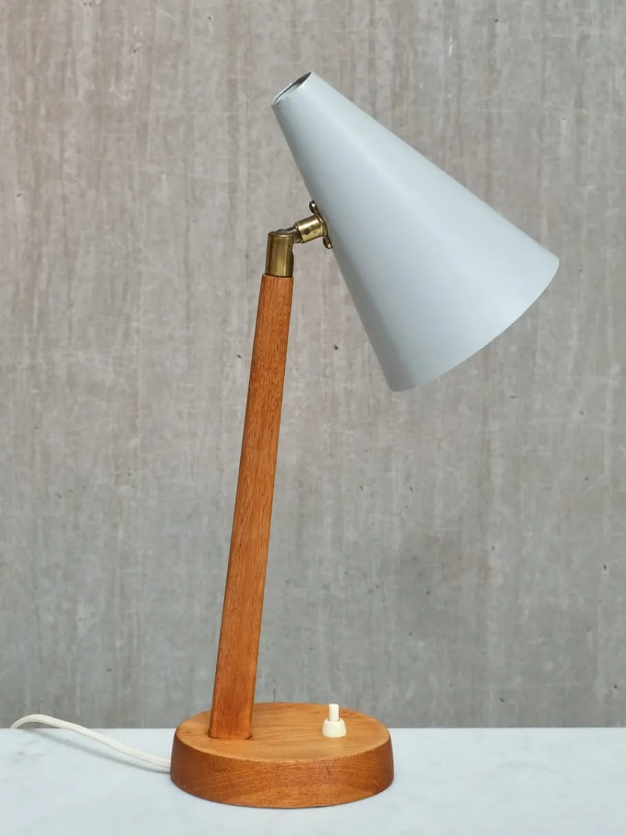 Best Pamono Oak, Metal and Brass Desk Lamp from Falkenbergs Belysning, Sweden, 1950s