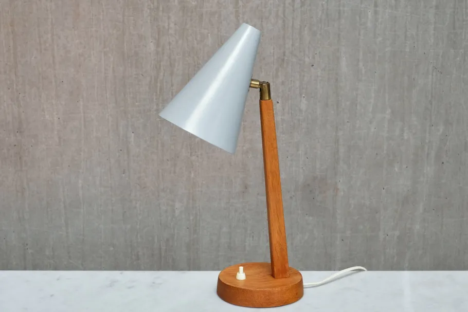 Best Pamono Oak, Metal and Brass Desk Lamp from Falkenbergs Belysning, Sweden, 1950s