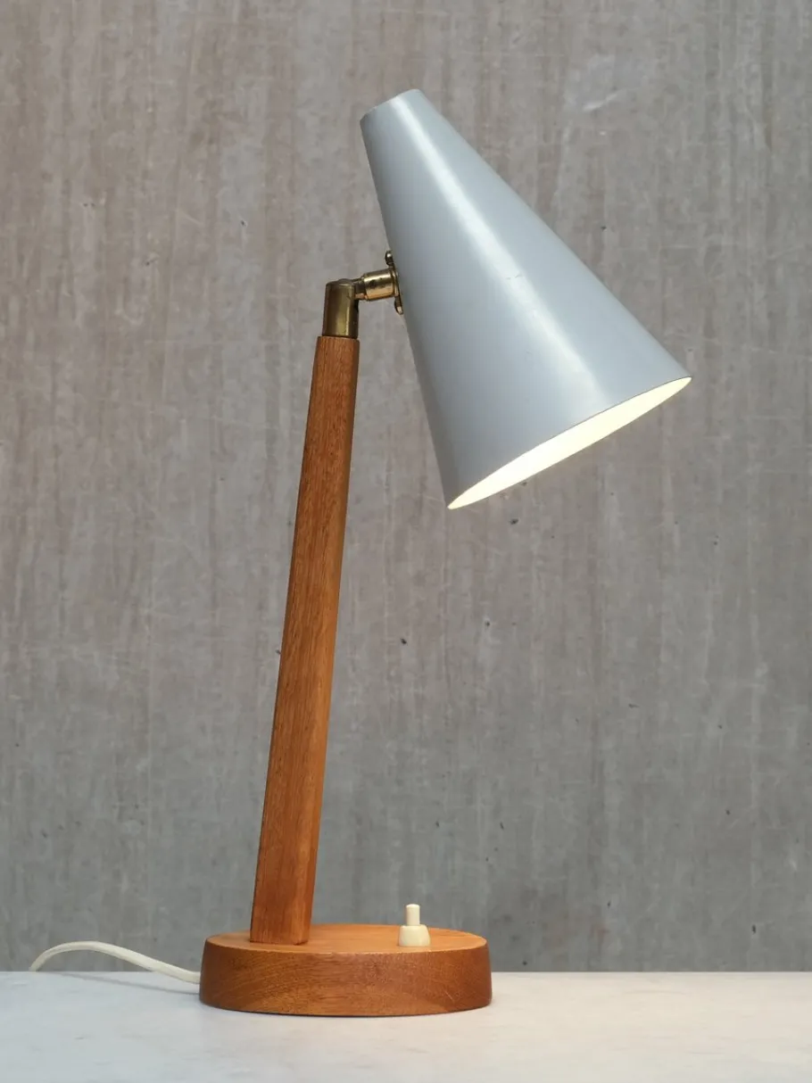 Best Pamono Oak, Metal and Brass Desk Lamp from Falkenbergs Belysning, Sweden, 1950s